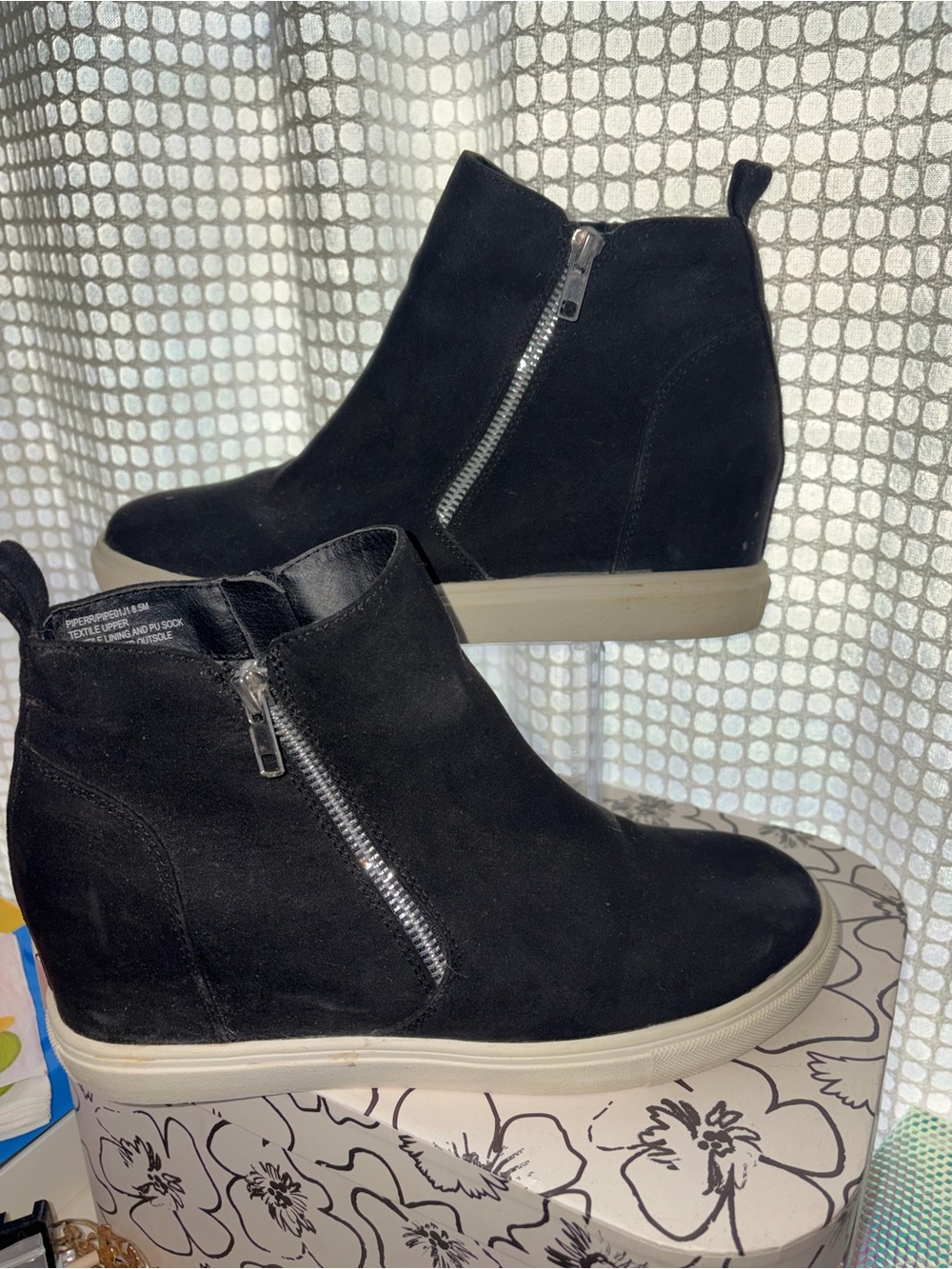 Madden Girl Black Suede Wedge Ankle Sneakers with Side Zipper